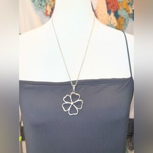 Silver Tone Open Flower Pendant Necklace Minimalist Floral Chain Adjustable